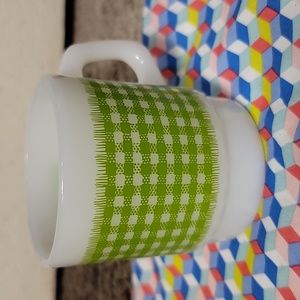 Anchor Hocking milk glass cup with green gingham blanket print